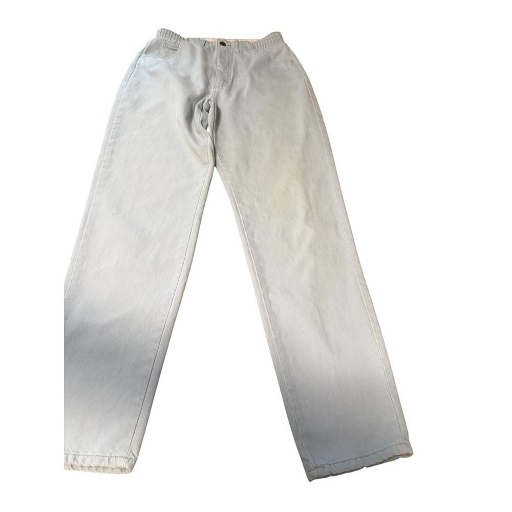 LL Bean Vintage High Waisted Elastic Waist Straight Leg Jeans Light Blue Wash